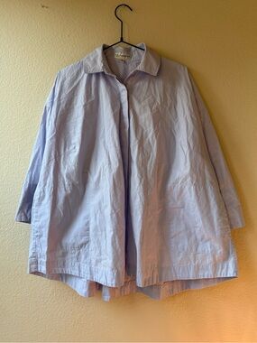 Neiman Marcus Pale Lavender Button-Front Oversized Shirt